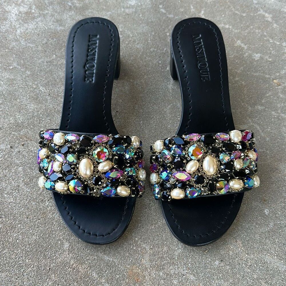 Mystique Dublin Black Rhinestone Sandals Women’s Size 8 NWOB